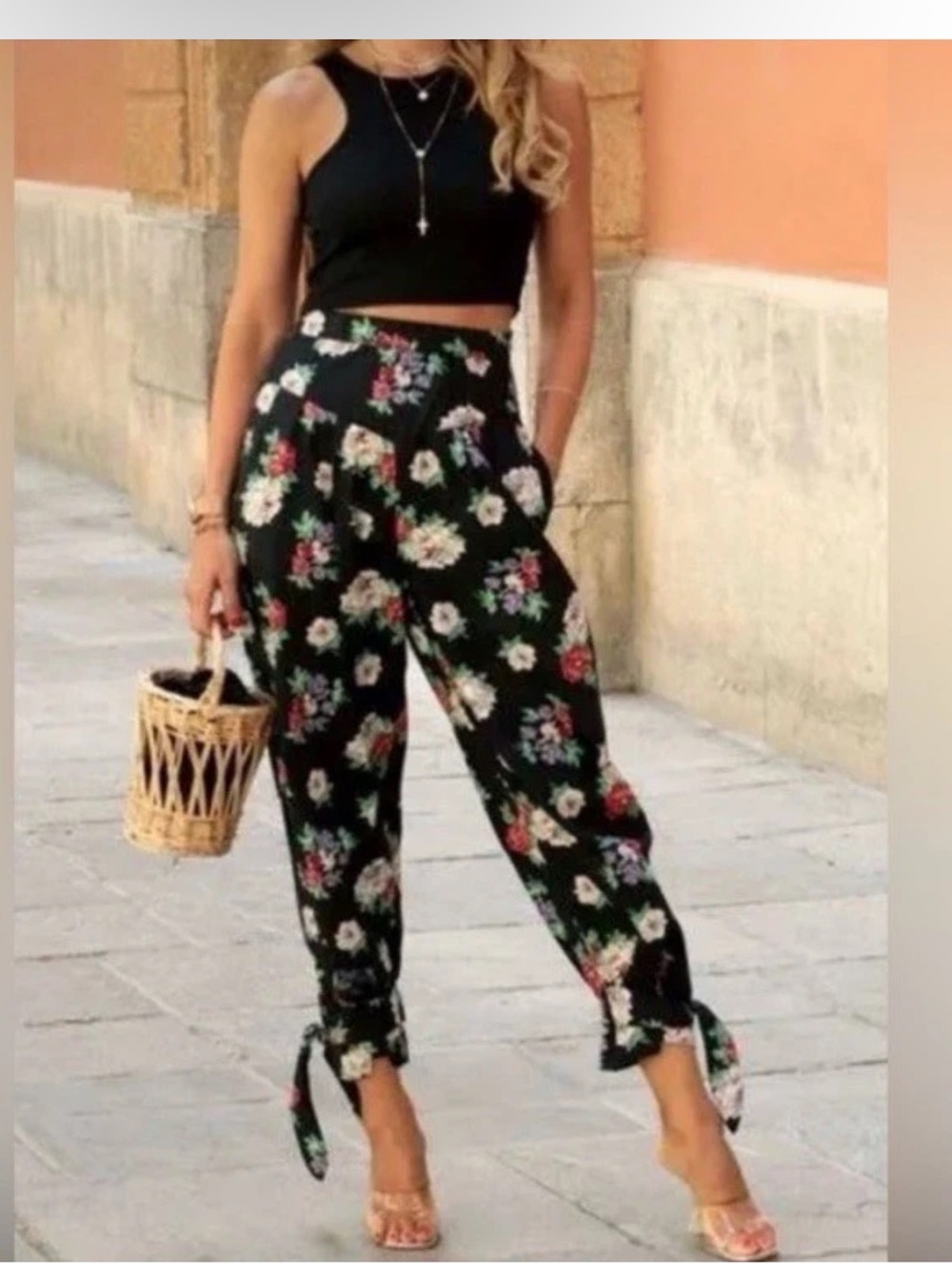 Zara High Rise Floral Print Pants Sz S